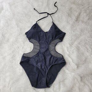 Apollo Black Open Back One Piece Halter Bathing Swim Suit Small